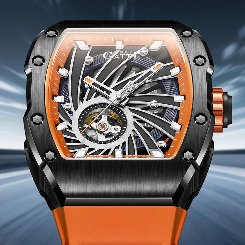 BONEST GATTI Top Germany Phantom Speed Orologio Meccanico Automatico Scheletrato da Uomo - Cassa in Acciaio Inossidabile e Cinturino in Gomma