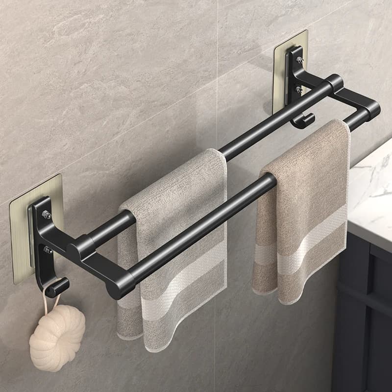 Portasciugamani Senza Foratura a Doppio Strato Autoadesivo per Bagno, Doccia, Toilette, con Due Barre