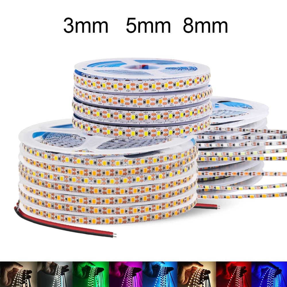 3mm 5mm 8mm Narrow Width LED Strip Light DC5V 2835 120Leds/m Rape Light White/Warm White USB Flexible LED Tape Backlight Lamp