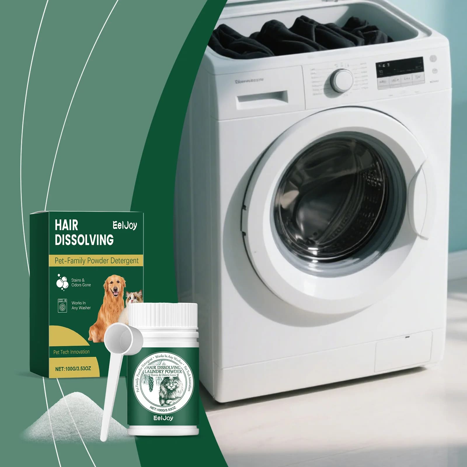 Pet Hair Dissolving Laundry Powder for Cats & Dogs,Pet Hair Remover & Stain Cleaner, Odor Eliminator, Household Laundry Supplies