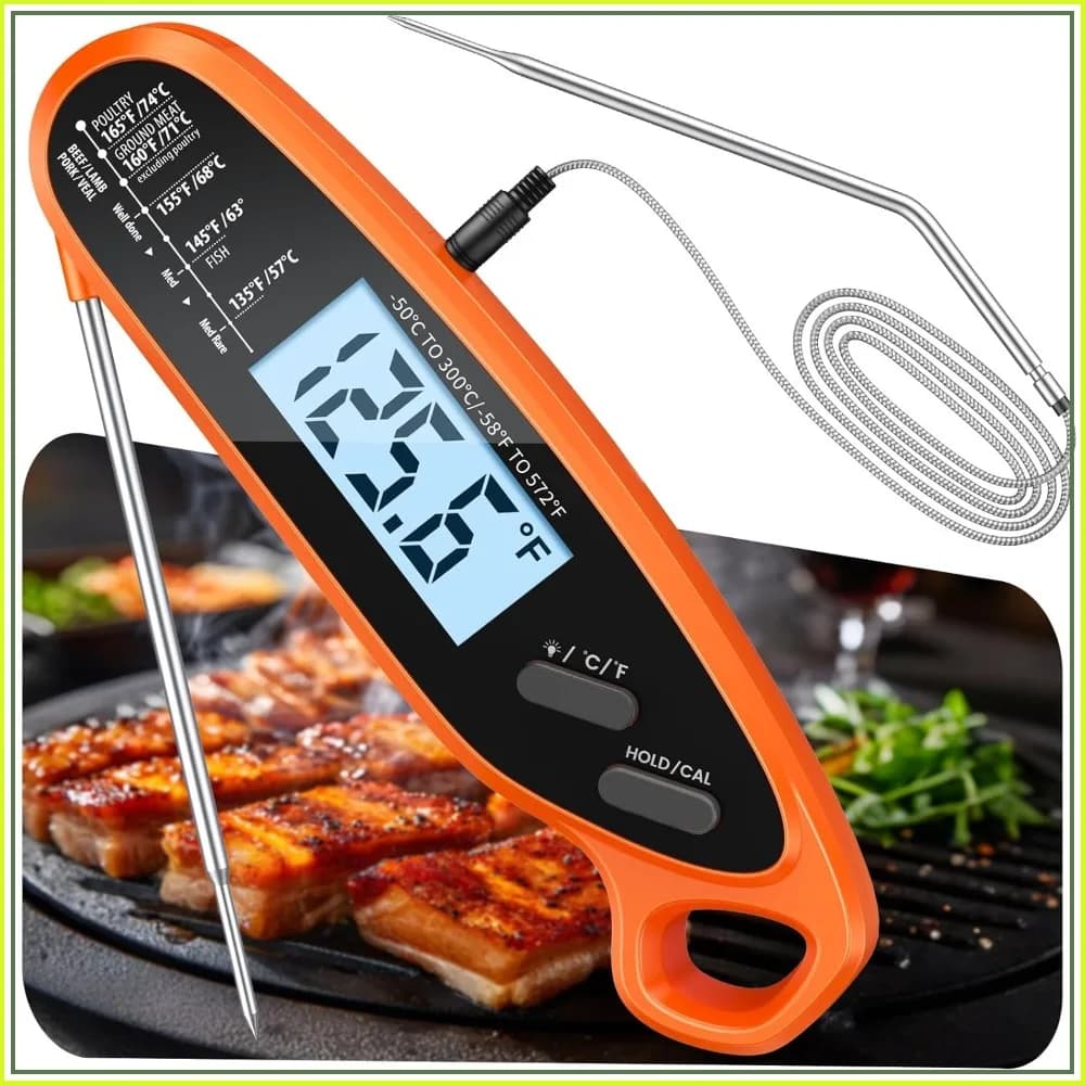 Dual Probe Digital Meat Thermometer with Large Backlit Display & Calibration, Instant Read for BBQ, Grill, Oven, Smoker, Candy, Oil Fry - Gift for Dad