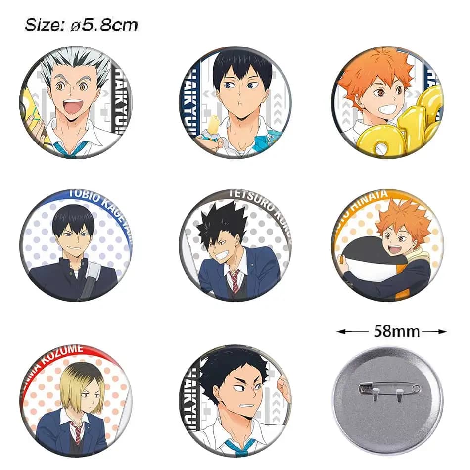 Haikyu! Badge Anime Personaggio Tsukishima Kei Kenma Kozume Rotondo Laserizzato Spilla Cartone Animato Accessori per Vestiti Zaino Risvolto