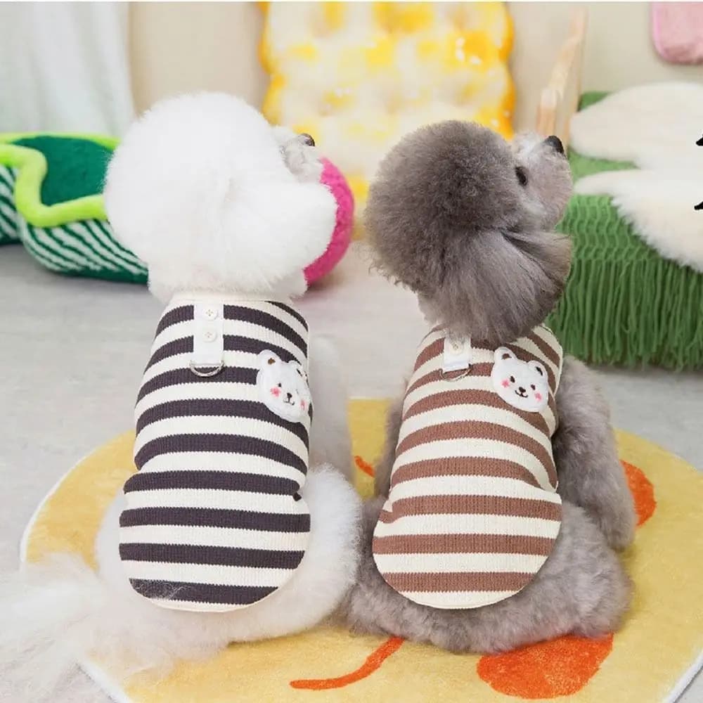 Abbigliamento per Cani: Gilet Estivo Sottile in Maglia a Nido d'Ape con Stampa Orsetto e Guinzaglio per Cuccioli e Chihuahua