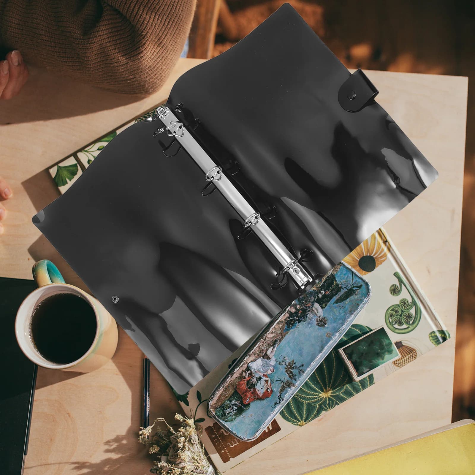 Copertina per raccoglitore A4 a 4 fori in PVC, nera trasparente flessibile, per quaderni a fogli mobili, pagine di ricambio per agenda, chiusura a scatto