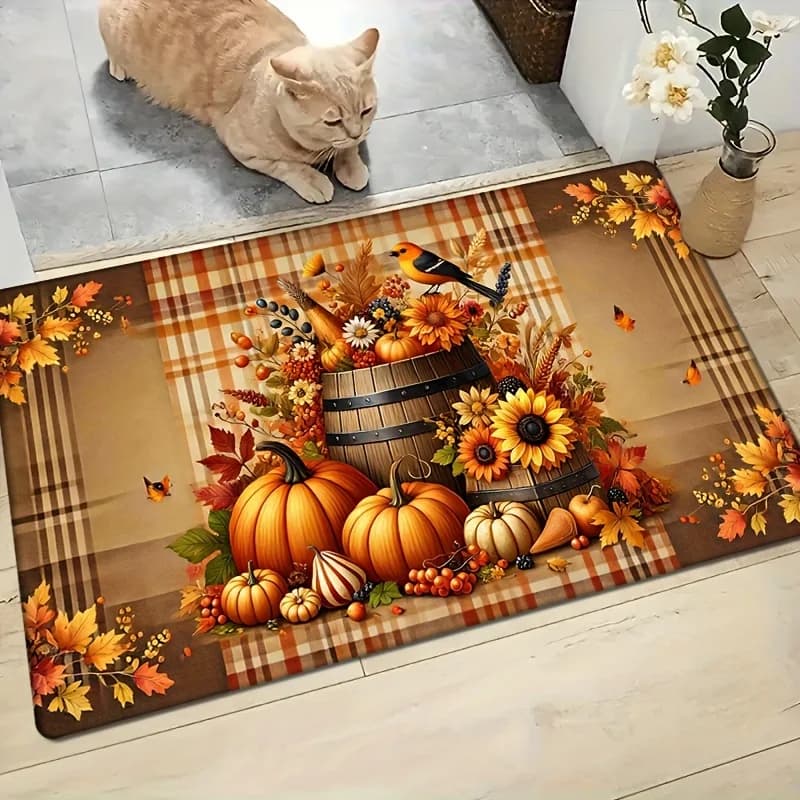 Thanksgiving Pumpkin maple leaves Carpet carpet for bedroom kitchen bathroom kitchen bathroom laundry autumn decoration in flannel room decoration