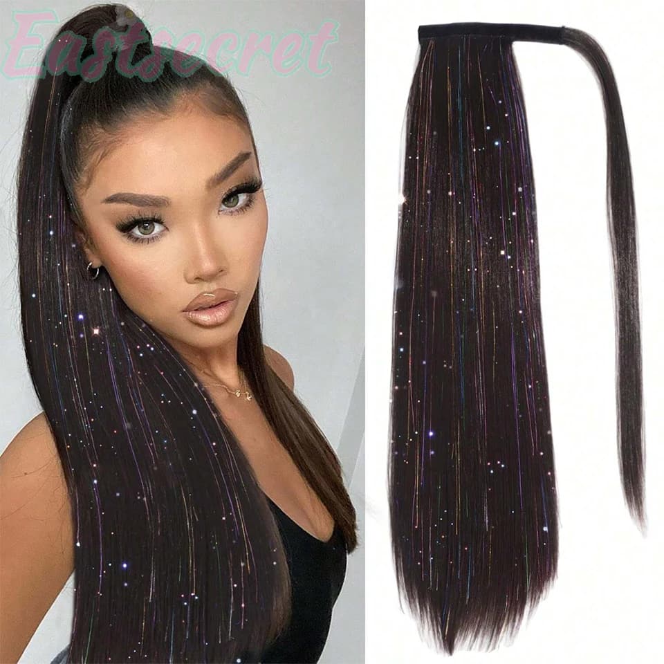 EASTSECRET parrucca sintetica cinturino in Velcro da donna coda di cavallo dritta stile lungo capelli coda di cavallo in seta colorata Laser