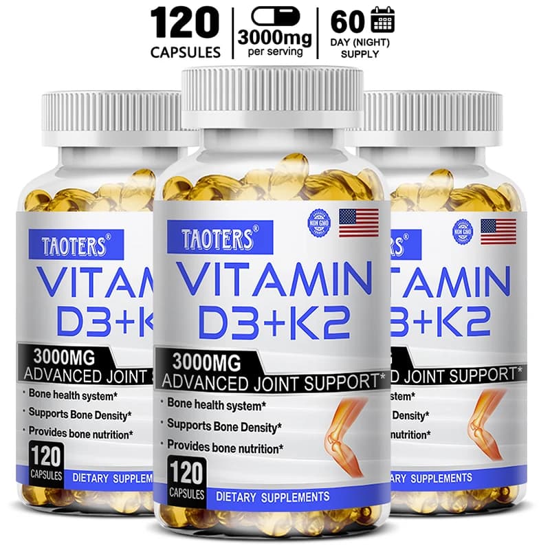The vitamin D3 + K2 supplement supports joint, bone and immune health, promotes calcium absorption and cardiovascular health.