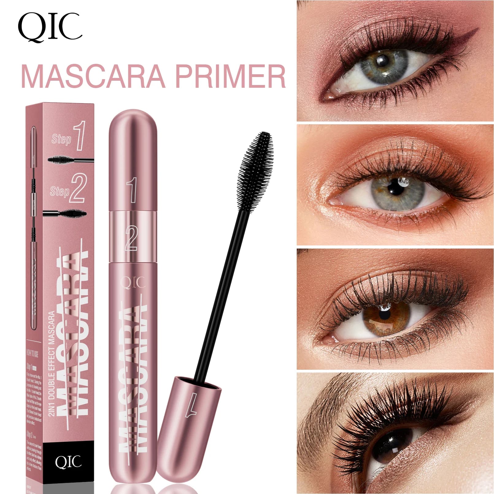 Mascara 4D a Doppio Effetto Impermeabile e Resistente al Sudore, Volumizzante, Allungante, Anti-sbavatura, Densa, Lunga Durata, Incurvante per il Trucco Occhi