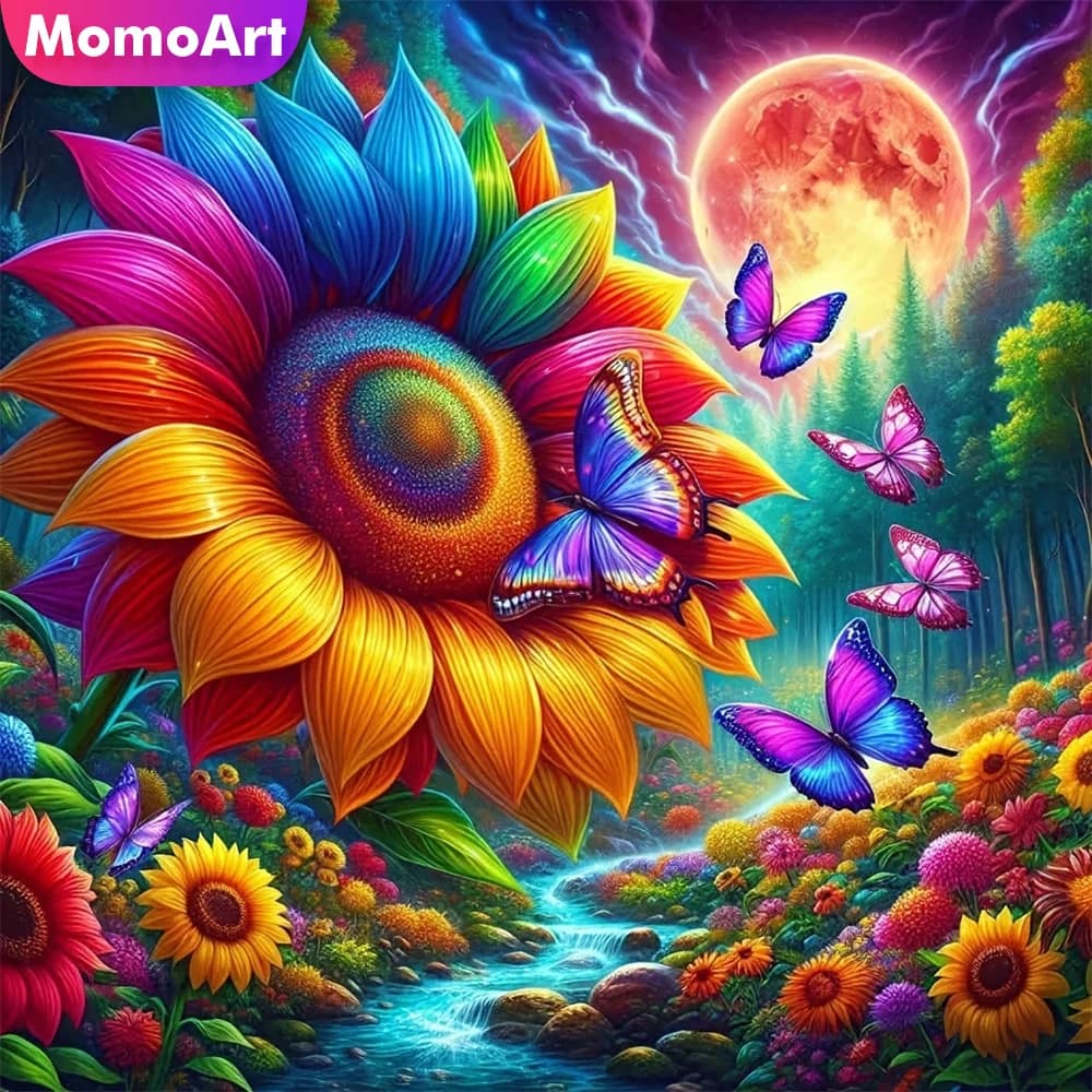 Momoart Diamond Painting Sunflower Landscape Full Square Diamond Embroidery Butterfly Mosaic Moon 5D Home Living Room Art Craft