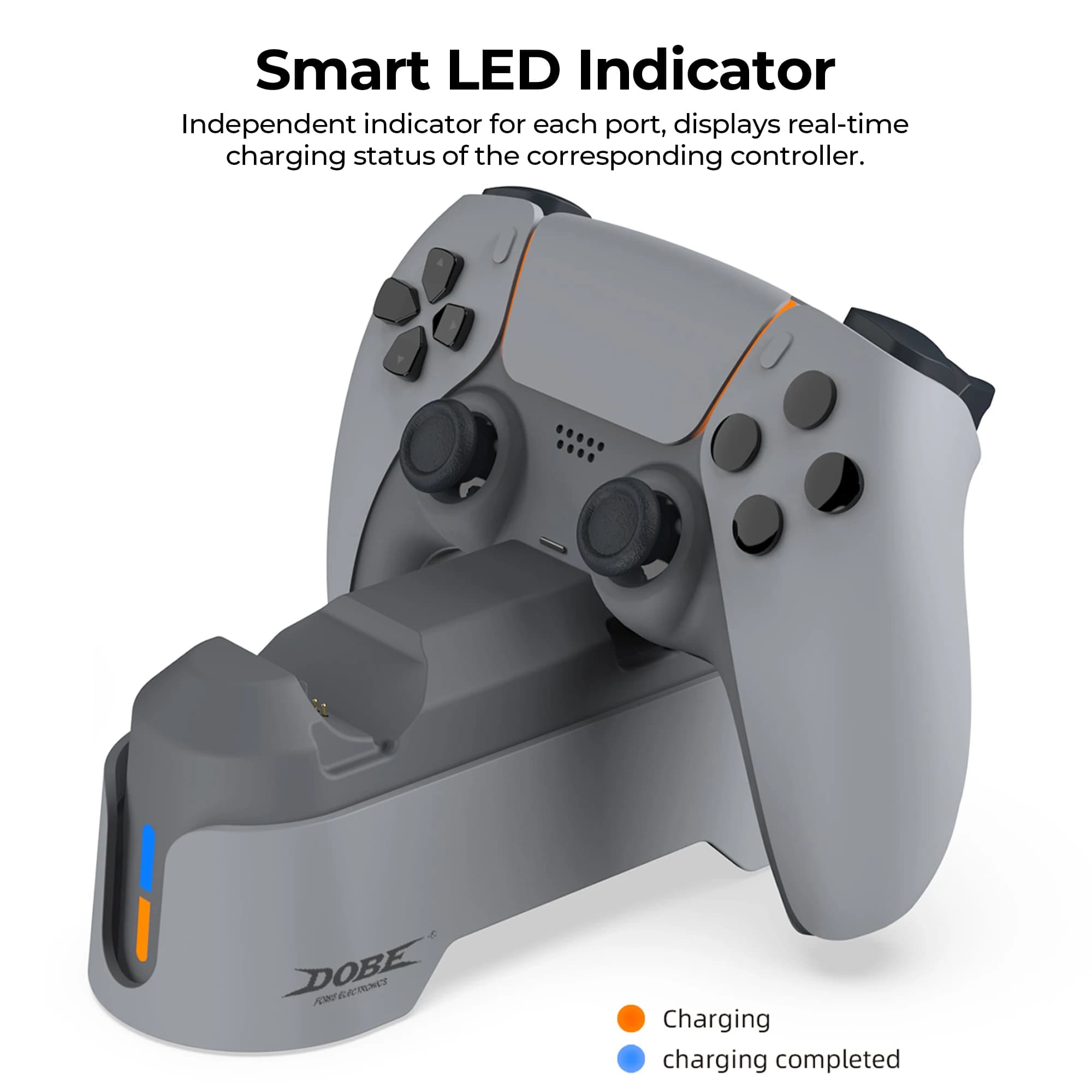 Base di ricarica DOBE per doppio controller P5 | Stazione di ricarica a contatto per gamepad Playstation 5, indicatore LED