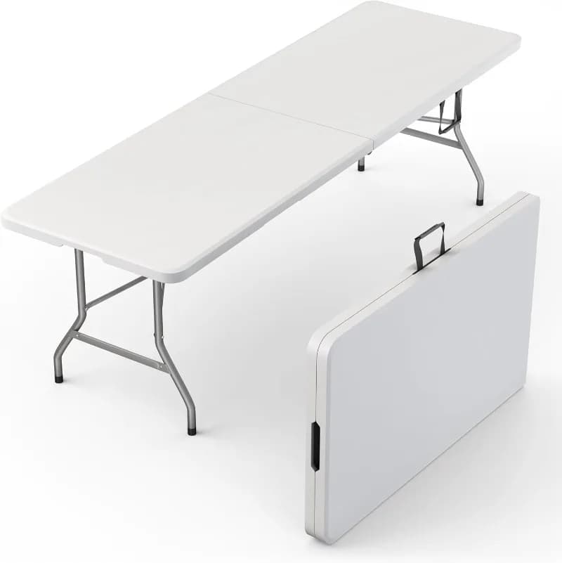 Our Modern Space 8 Feet Foldable Table with Built in Handle & Steel Legs | Heavy Duty Portable | Perfect for Party, Dining,