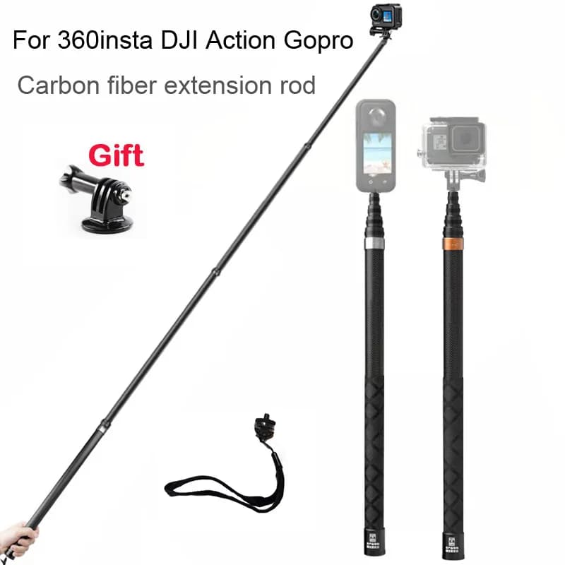 3M Carbon Fiber Telescopic Extension Pole Selfie Stick For Insta360X6 GoPro DJI With Comfort Grip Camera Adapter Wrist Strap