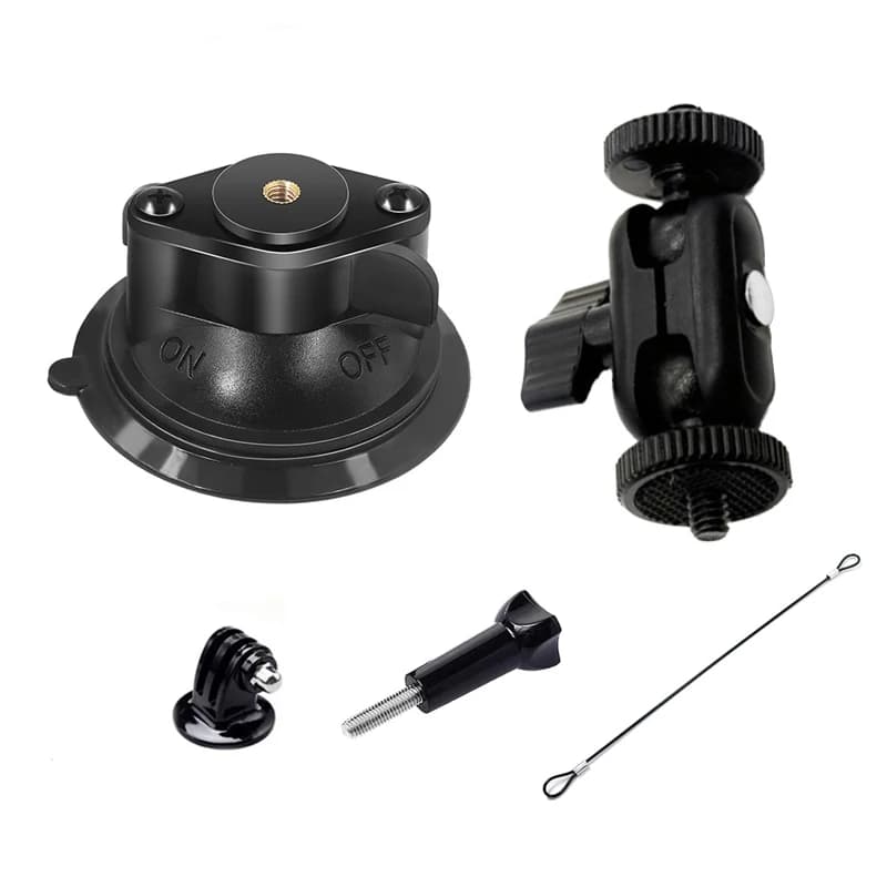 Supporto a ventosa per auto con foro filettato da 1/4 per fotocamere d'azione GoPro Hero, DJI Osmo, Insta360 e adattatore per smartphone