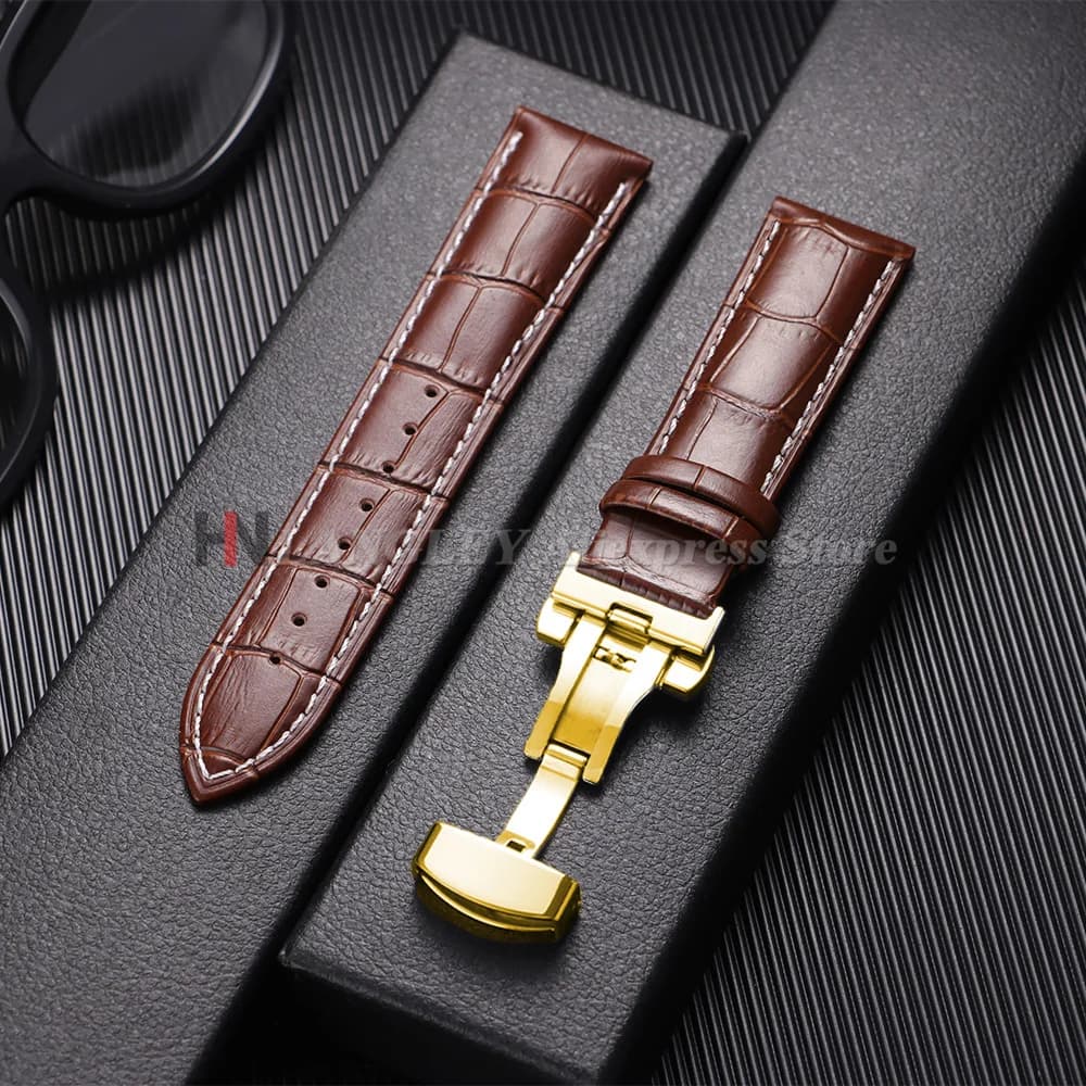 Genuine Calfskin Leather Watch Straps 12/13/14/15/16/17/18/19/20/21/22/23/24mm Universal Replacement Bands with Butterfly Buckle