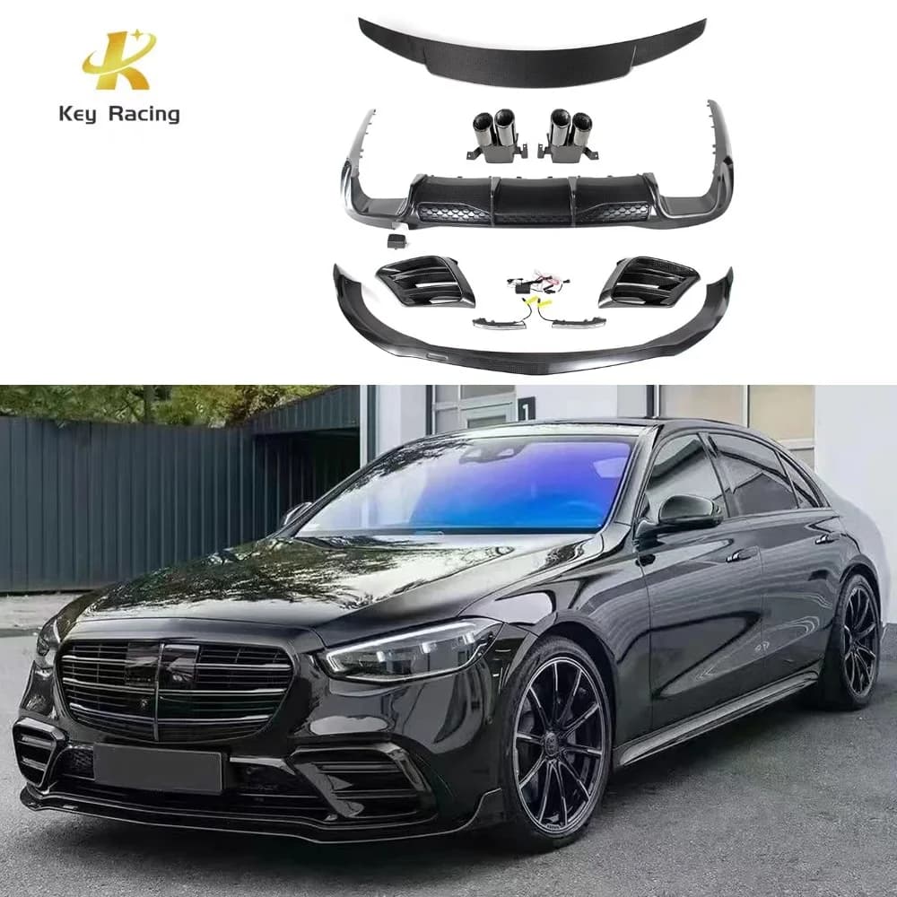 S63 W223 Aggiornamento B Stile Bodykit In Fibra di Carbonio Labbro Anteriore Copertura Della Lampada Della Nebbia Diffusore Posteriore Spoiler Posteriore Per Mercedes-Benz CLASSE S W223