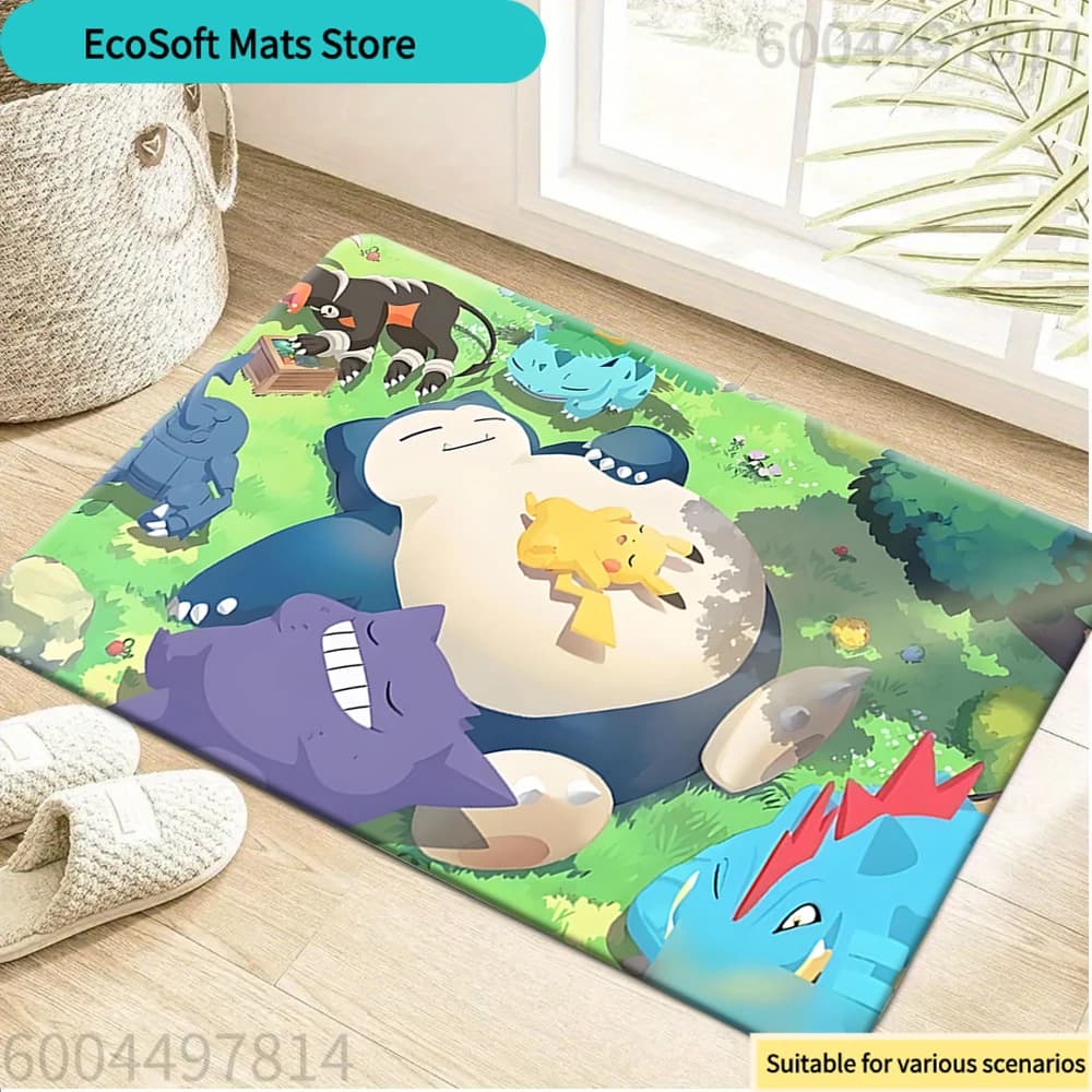 Tappetino Pokemon Snorlax Pikachu Gengar Sleepy Grassland con base in gomma antiscivolo e superficie in tessuto lavabile