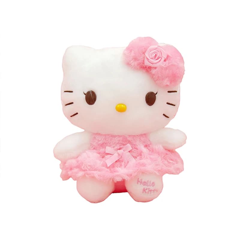 Peluche Sanrio Hello Kitty con Vestito Rosa, Morbido Giocattolo Imbottito per Regali di Compleanno, San Valentino e Natale per Ragazze