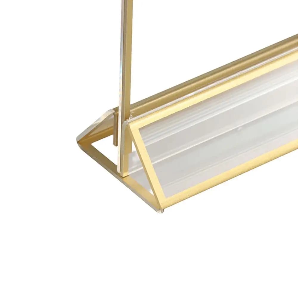Porta Cartelli in Acrilico Trasparente Dorato con Base, Porta Etichette Fai-da-Te, Elegante e Resistente Espositore per Menu, per Celebrazioni e Anniversari
