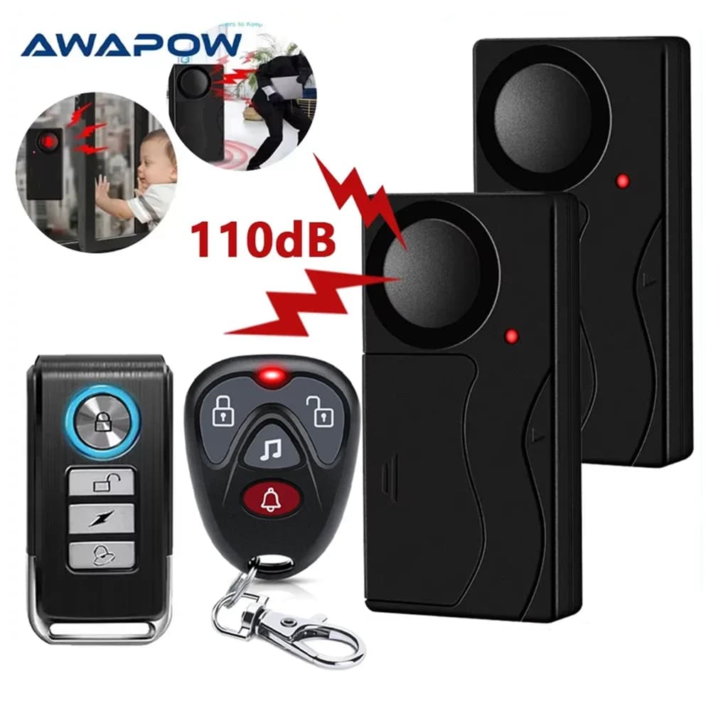 Awapow Allarme a vibrazione wireless Allarme antifurto per porte e finestre di casa con telecomando Sicurezza per biciclette per moto da 110 dB