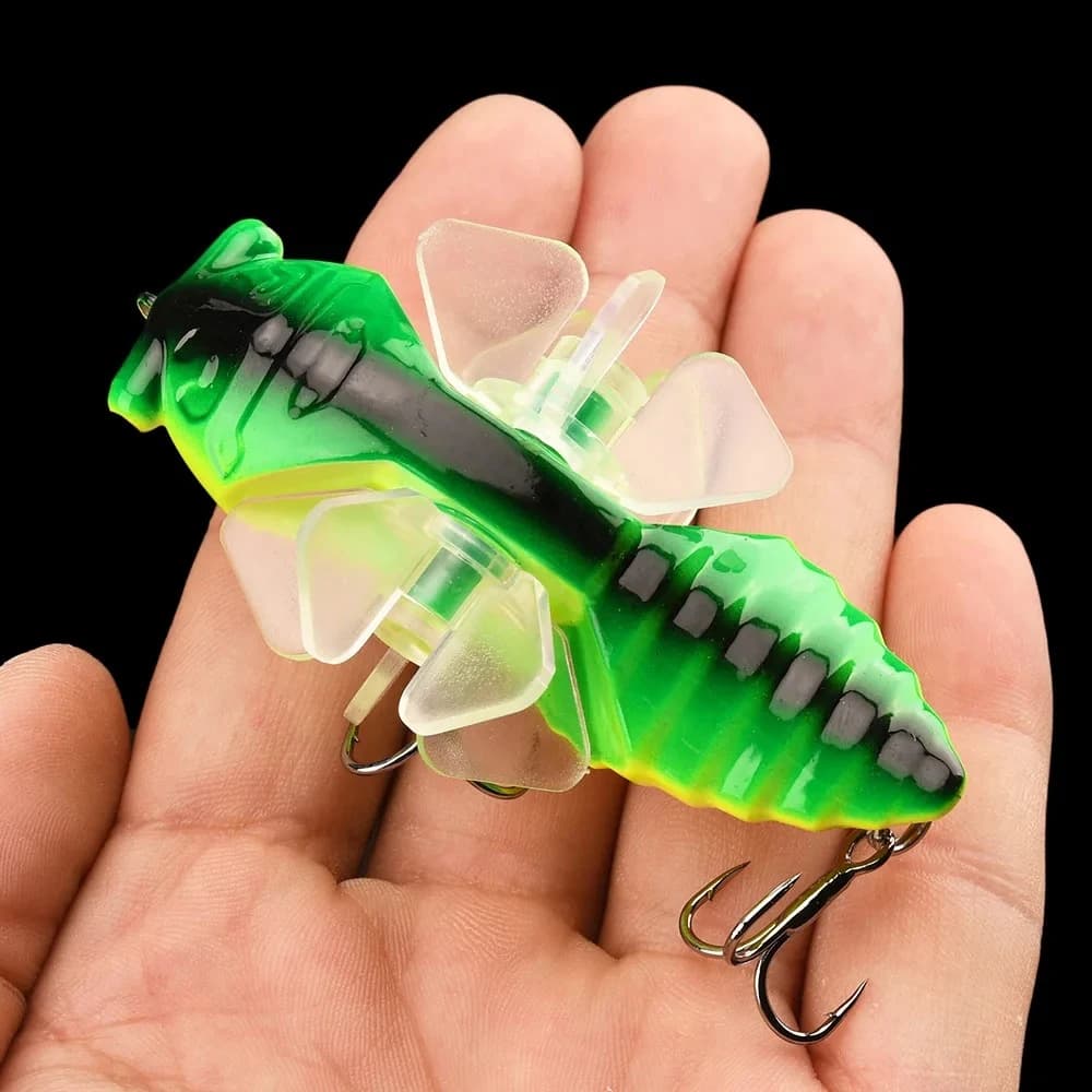 Esca per cicala Topwater da 7,5 cm 14 g con eliche rotanti, esca per pesciolini in plastica dura per la pesca in superficie