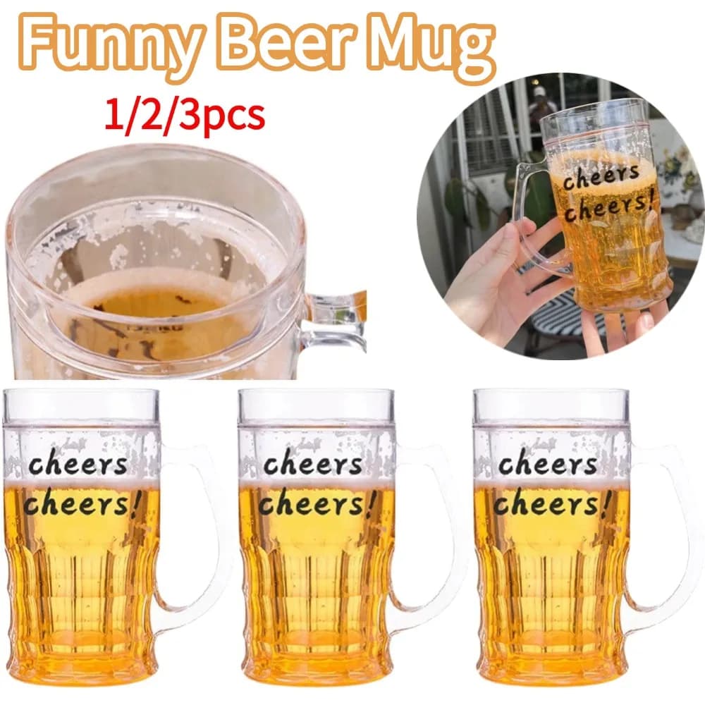 Boccale di birra finto Tazza d'acqua divertente Lavabile in lavastoviglie Modello creativo Scherzo Giocattolo Tazza addensata con impugnatura Tazza di birra in plastica a strati