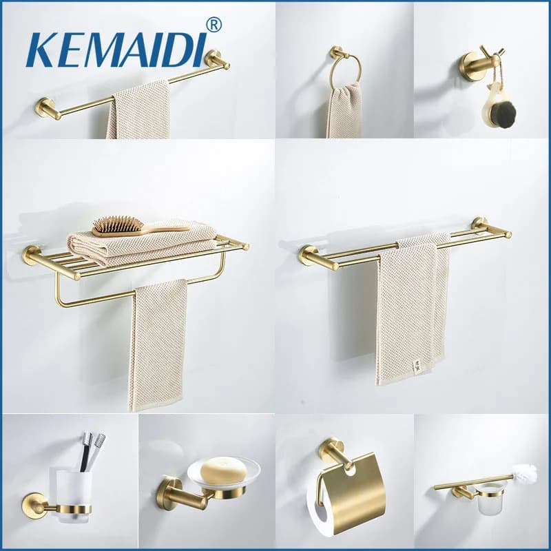 KEMAIDI Accessori per il bagno Portasciugamani in oro spazzolato Portasciugamani Portasciugamani Scopino per WC a parete Acciaio inossidabile 304