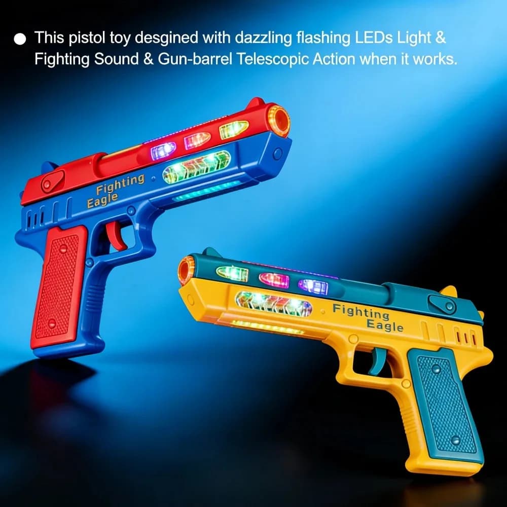 Electric Light Up Toy Pistol Hand Gun with Dazzling LED Light Fighting Sound Unique Telescopic Action for Gift