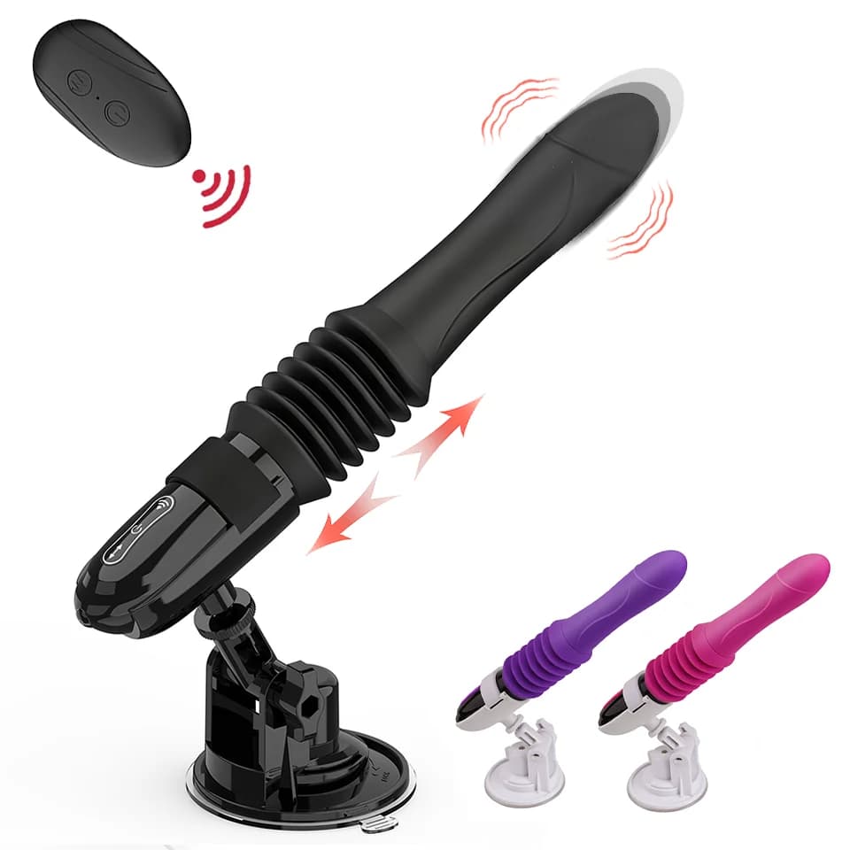 Macchina del Sesso Automatica Telescopica con Dildo Vibrante, Telecomando, Ventosa e Stimolatore Vaginale Punto G - Giocattoli Sessuali 18+