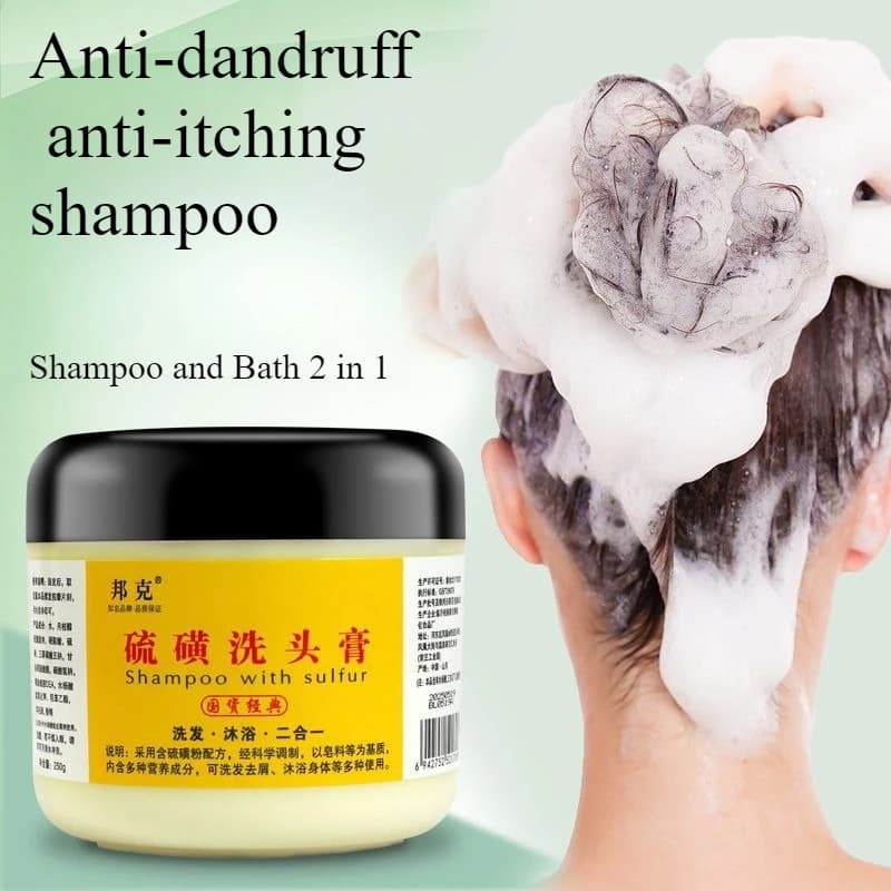 Shampoo allo zolfo - Controllo dell'olio Pulizia profonda Rimuovi i acari dei pidocchi Forfora Prurito Riparazione danni Forte e previene la rottura dei capelli