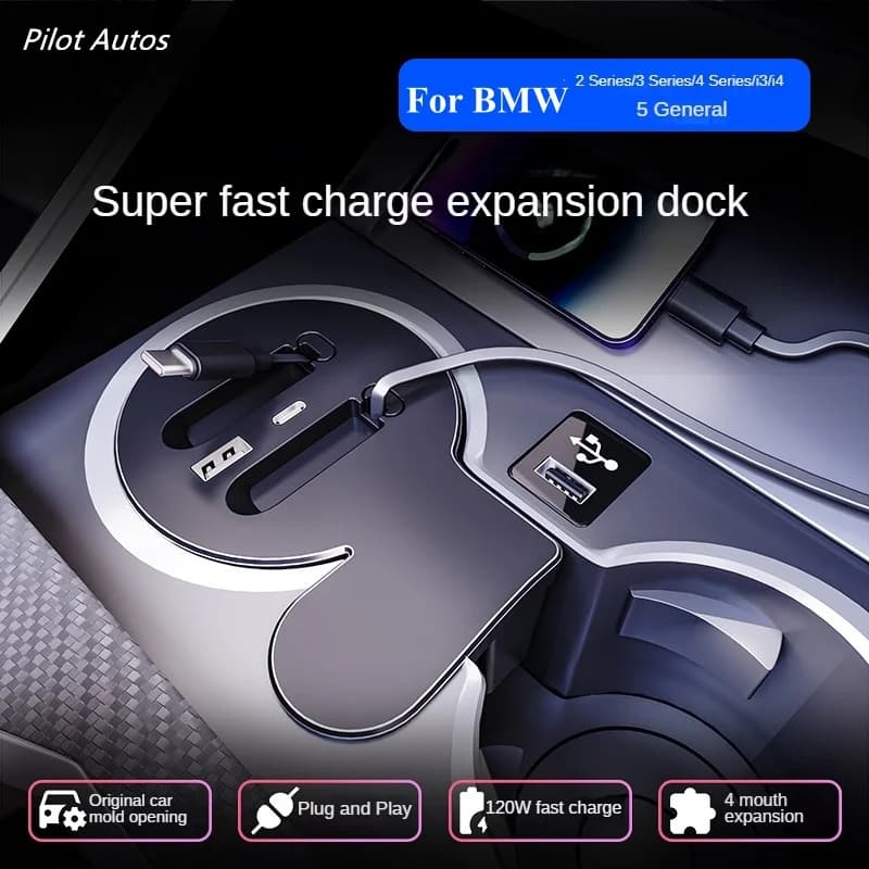 Caricatore Rapido 130W per BMW Serie 3 G20 G21 G28 2022-2025, Stazione di Ricarica con Adattatore per Accendisigari e Convertitore USB