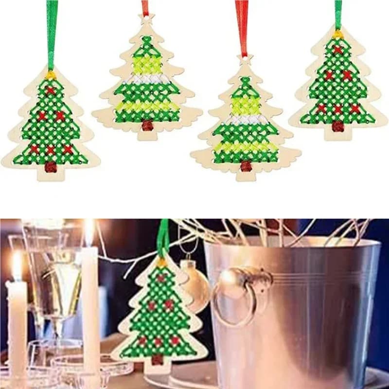 10Pcs New A Top Quality DIY Cross Stitch Kit Wooden Pendant Needlepoint Art And Crafts Sewing Project for Christmas Tree Decor