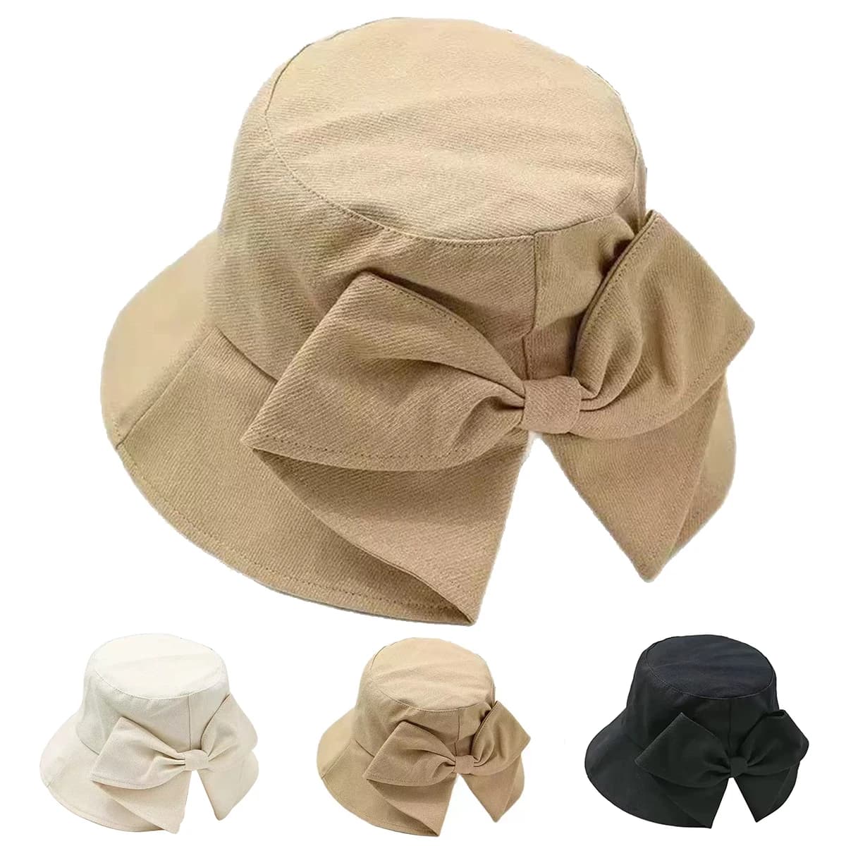 Women Bow Bucket Hats Fishermen Caps Outdoor Casual Cap Sunscreen Hat