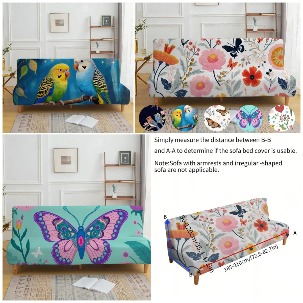 Fresh Flower Butterfly Stretch Sofa Bed Cover Armrestless Folding Sofa Cover All-Inclusive Universal Cover