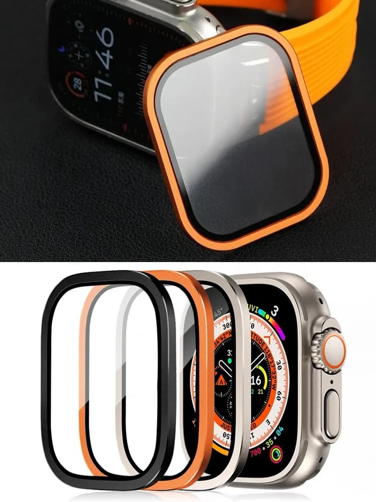 Tempered Glass for Apple Watch Ultra 49mm Titanium Metal Frame Anti-Scratch film Series Ultra 2-3 Screen Protector Accessories