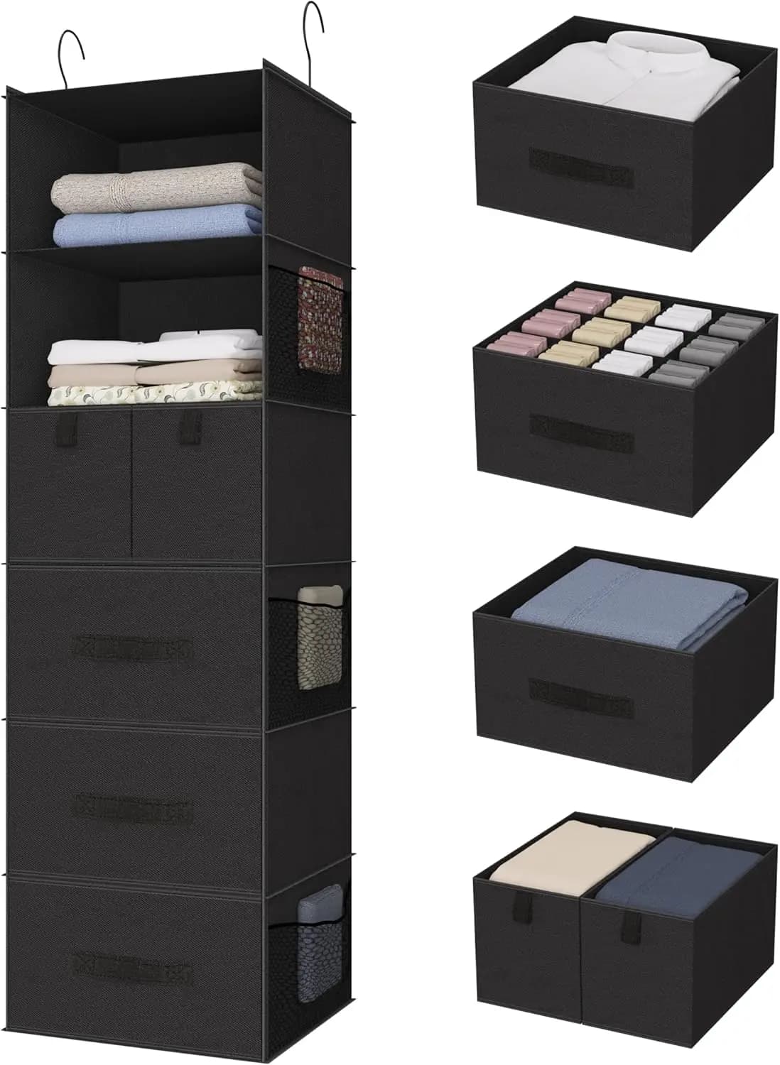 Organizer for folding wardrobe with 6 shelves with 5 drawers, nonwoven fabric, black – cabinet and storeroom for campers
