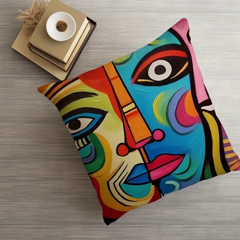 VIKAMA Modern Abstract Face Cushion Cover, Oil Painting Art Print Cushion Cover, Living Room Sofa Decorative Cushion Cover