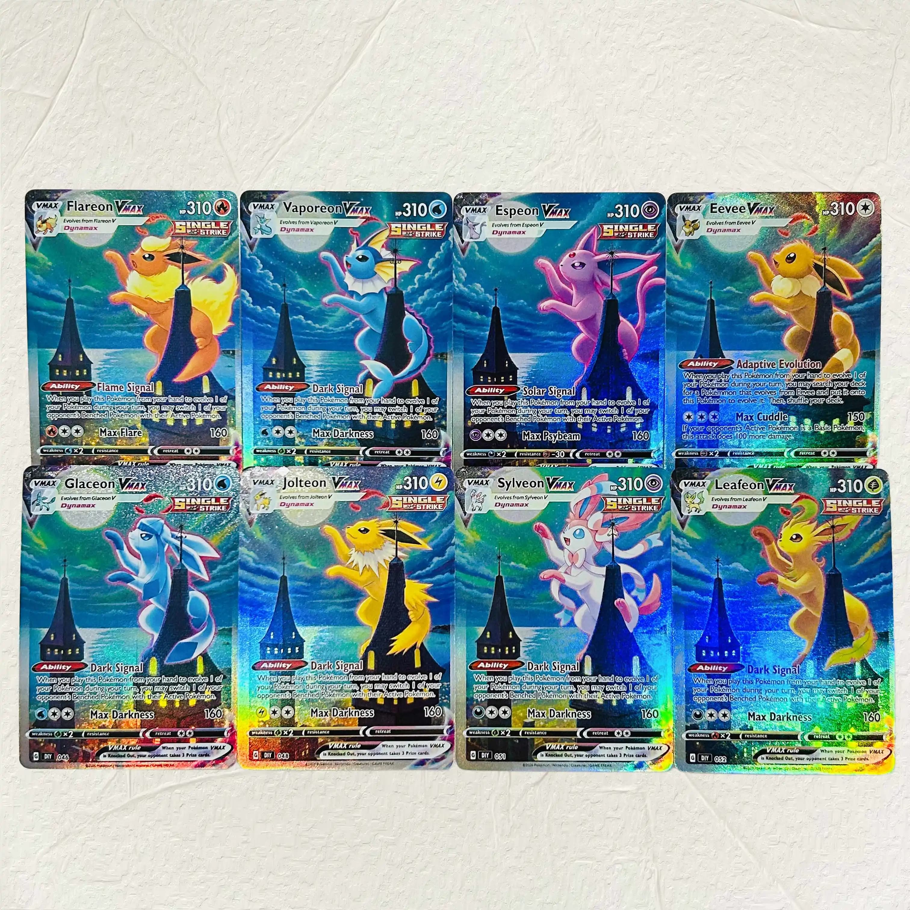 DIY Eeveelutions Moonbreon 8Pcs Foil Texture Cards English Version Collectible Grade Premium Anime Collection Cards