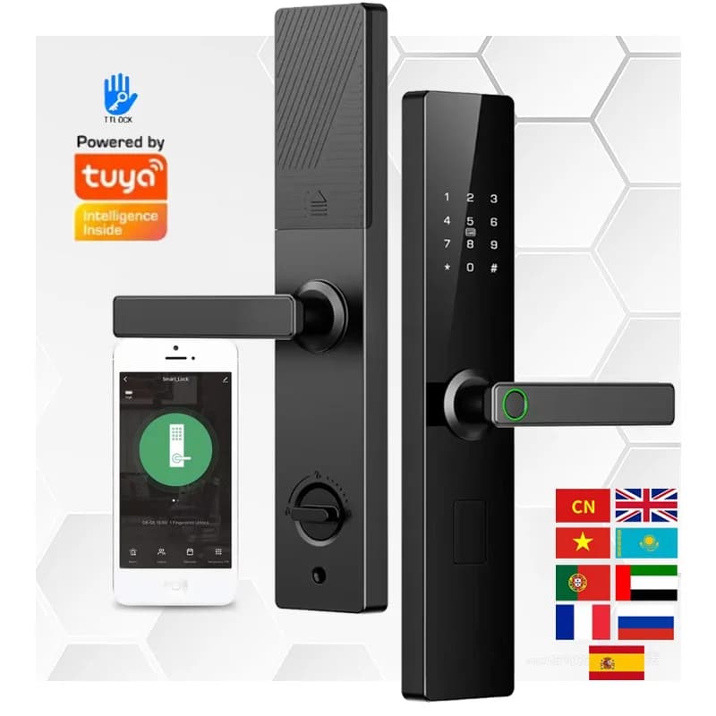 Serratura Intelligente con Impronta Digitale e App Tuya, Sblocco Remoto con Password e Carta IC per Porta d'Ingresso