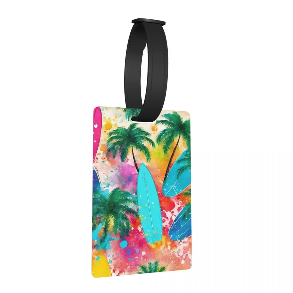Beach Palm And Surfboard Summer Splash Etichette per bagagli Valigia da viaggio Bagagli portatili Etichetta d'imbarco Porta etichette ID Nome Indirizzo