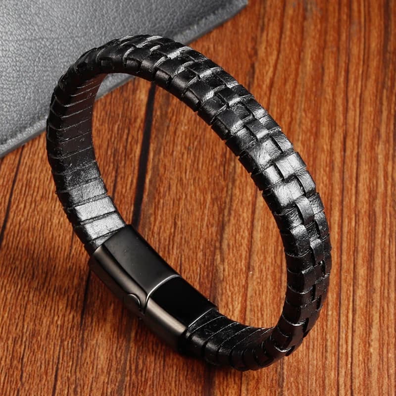 Fashion Rope Men Bracelet Double Layer Leather Bracelet Homme Stainless Steel Accessories for Lover Husband Jewelry Gift