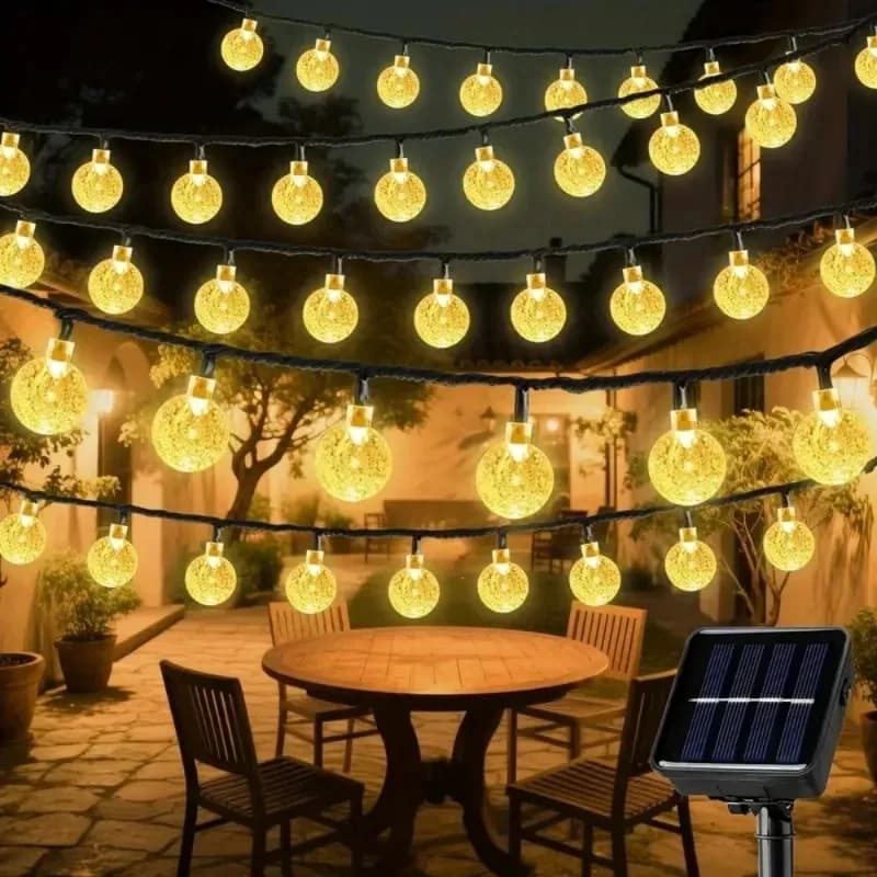 Catena Luminosa a LED Solare con Sfere Effetto Bolla 5/7/12m, Ghirlanda per Matrimoni, Decorazione per Esterni, Patio, Festività, Ramadan, Arredamento per Interni
