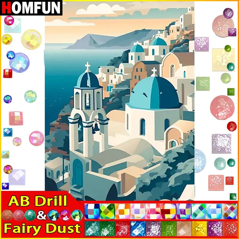 HOMFUN Fairy Dust AB Rhinestone Painting Crystal Decor Diy Diamond Painting "Scenery House" 3D Pattern Diamond Embroidery