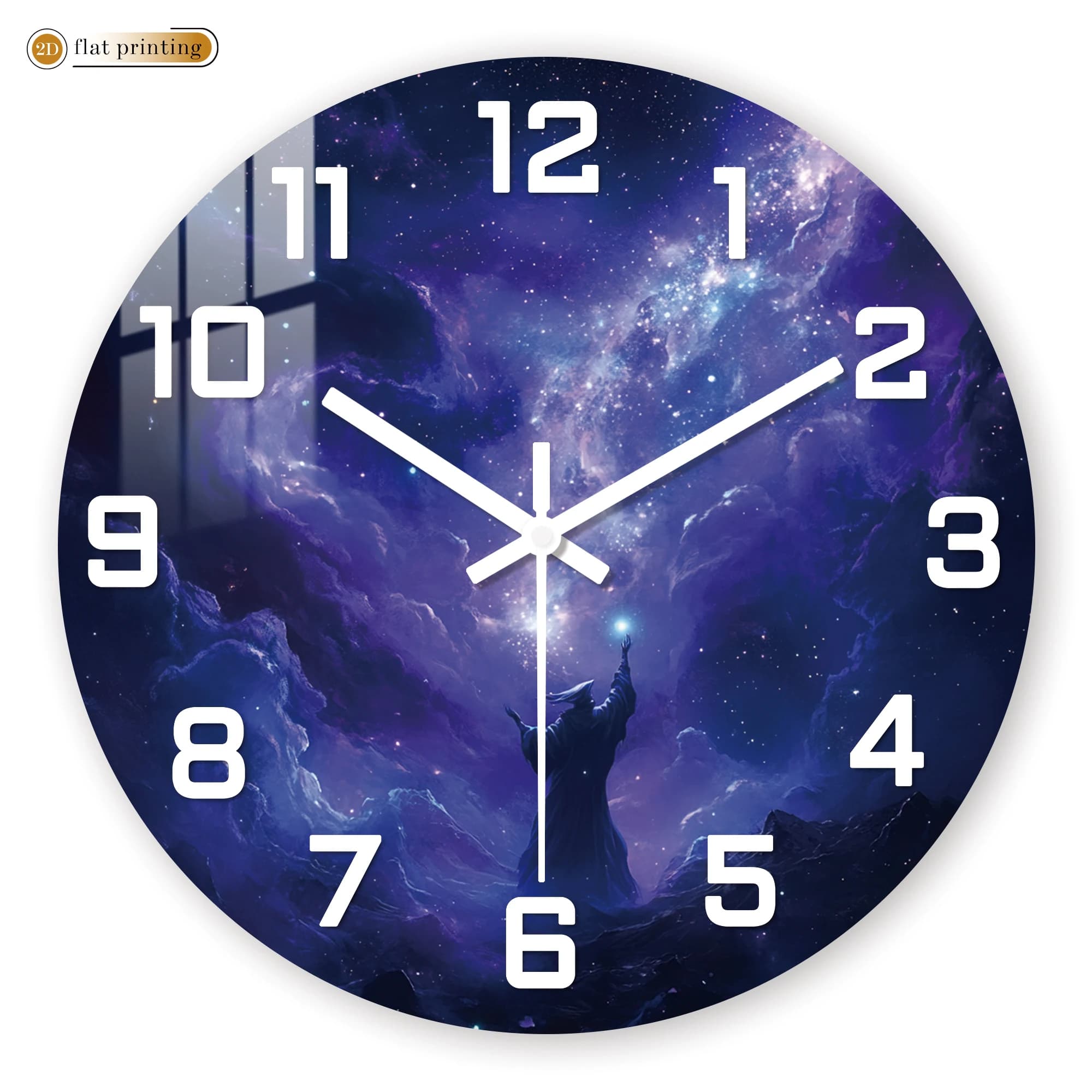 Mago mistico sotto il cielo stellato Orologio da parete, Decorazioni per la casa a tema Fantasy Galaxy, Pezzo artistico decorativo con movimento al quarzo silenzioso