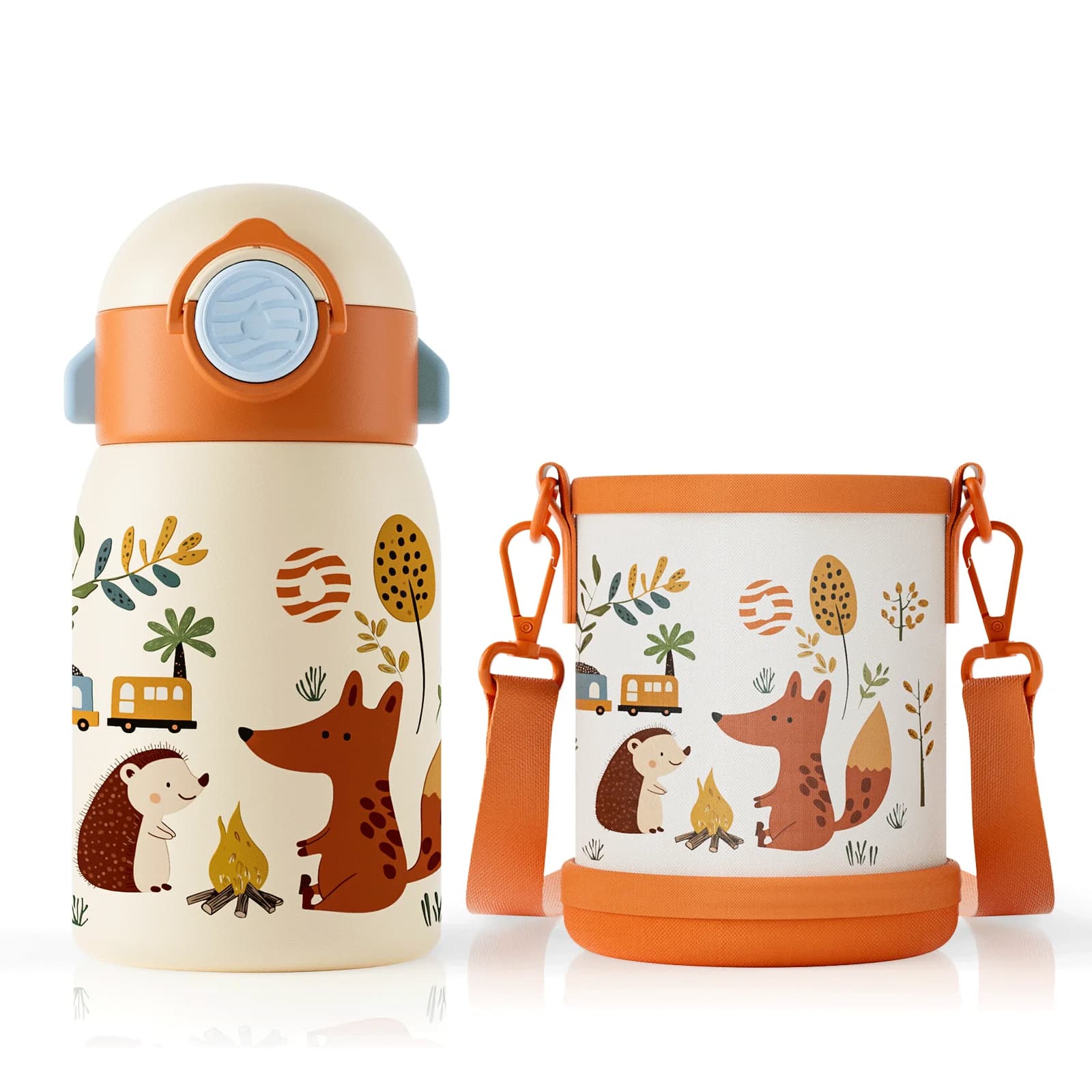 Fjbottle Bottiglia d'acqua per bambini da 400 ml Modello di cartone animato Thermos Tazza Bottiglia isolata in acciaio inossidabile Thermos per bambini con borsa di stoffa