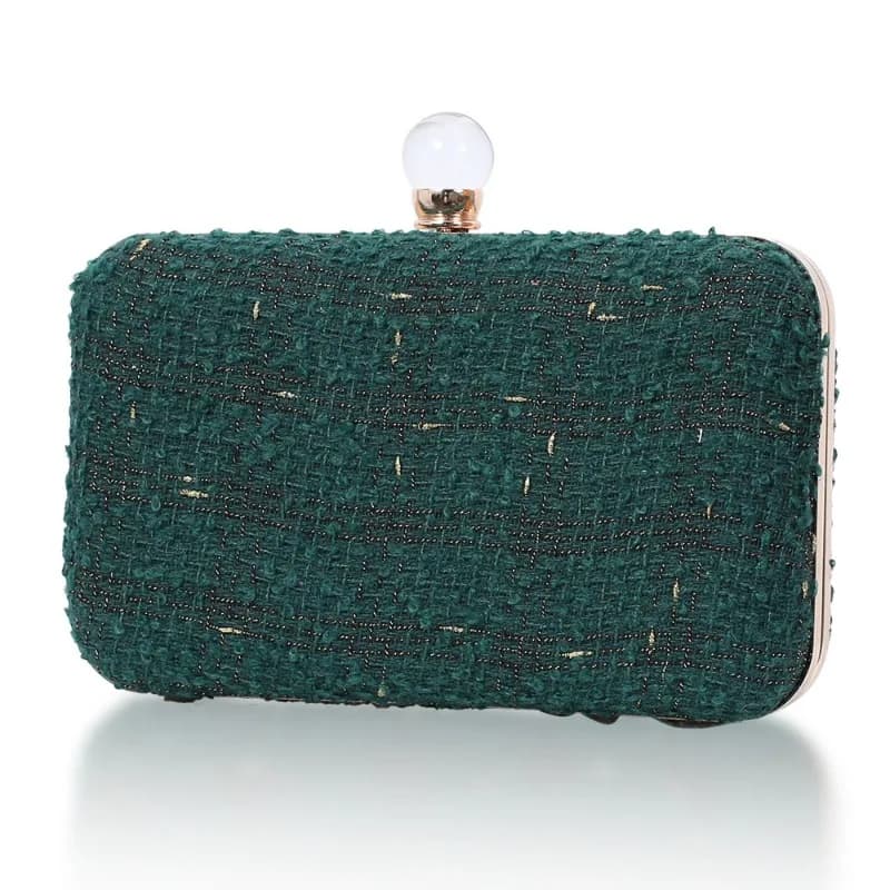 Vintage Tweed Evening Bag for Women Elegant Woven Woolen Fabric Clutch Bag Formal Party Plaid Handbag Bolsas Femininas De Luxo