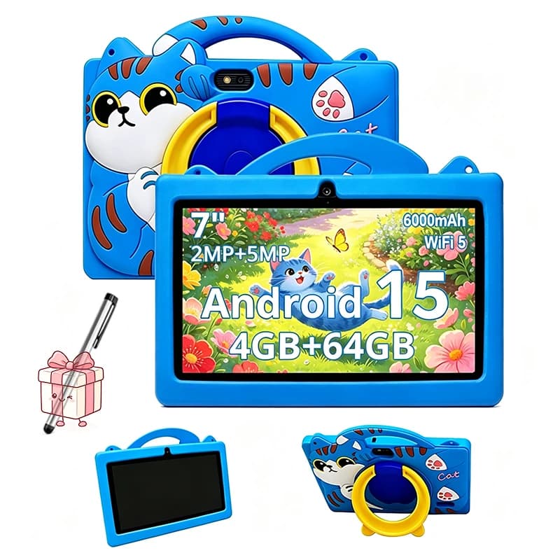 2026 Upgraded Version Android 15 Tablet for Kids 7 inch 4GB+64GB Octa-Core with Case and Stylus Pen for Children
