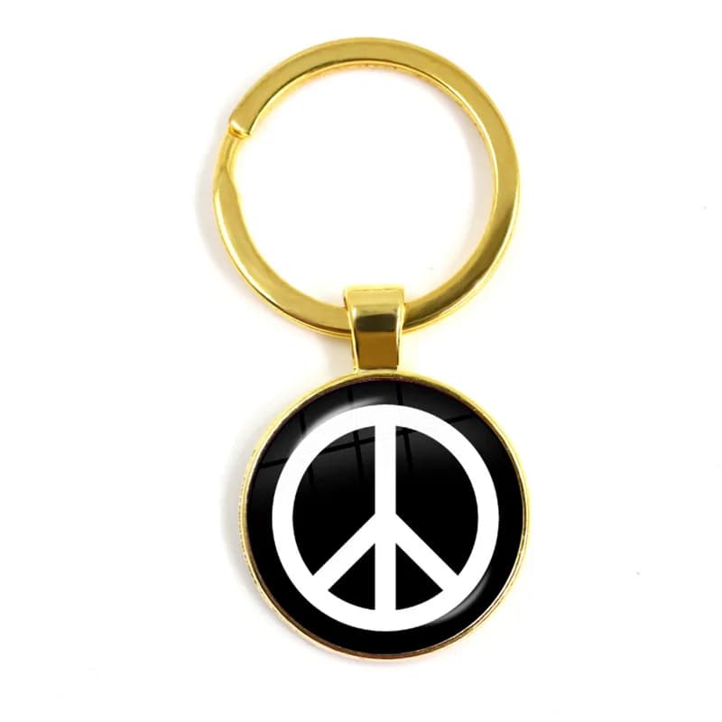 Nuovo arrivo simbolo della pace 25mm portachiavi Cabochon in vetro rotondo Hippie segno di pace Bus portachiavi a cupola in vetro per uomo donna regalo