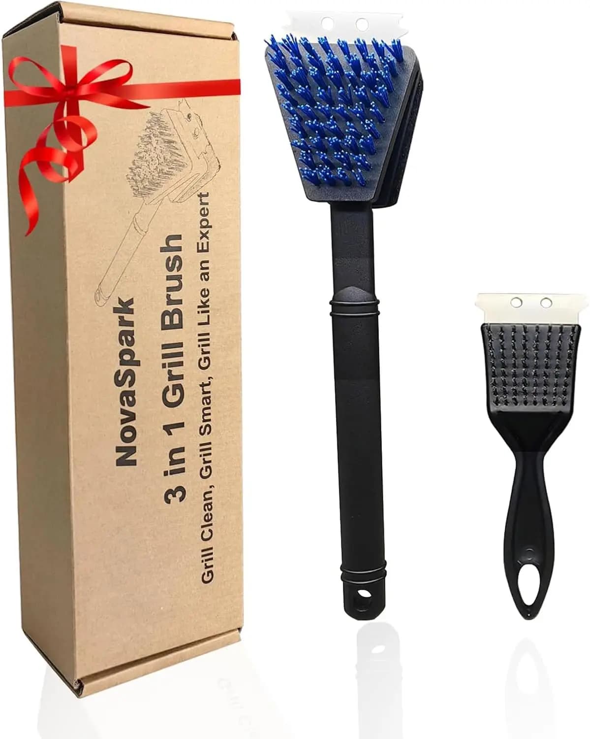 Kit di Pulizia per Griglie in Nylon con Raschietto, Set di 2 Pezzi per Pulizia BBQ, per Griglie a Gas e Carbone, Pulitore per Griglie da Esterno