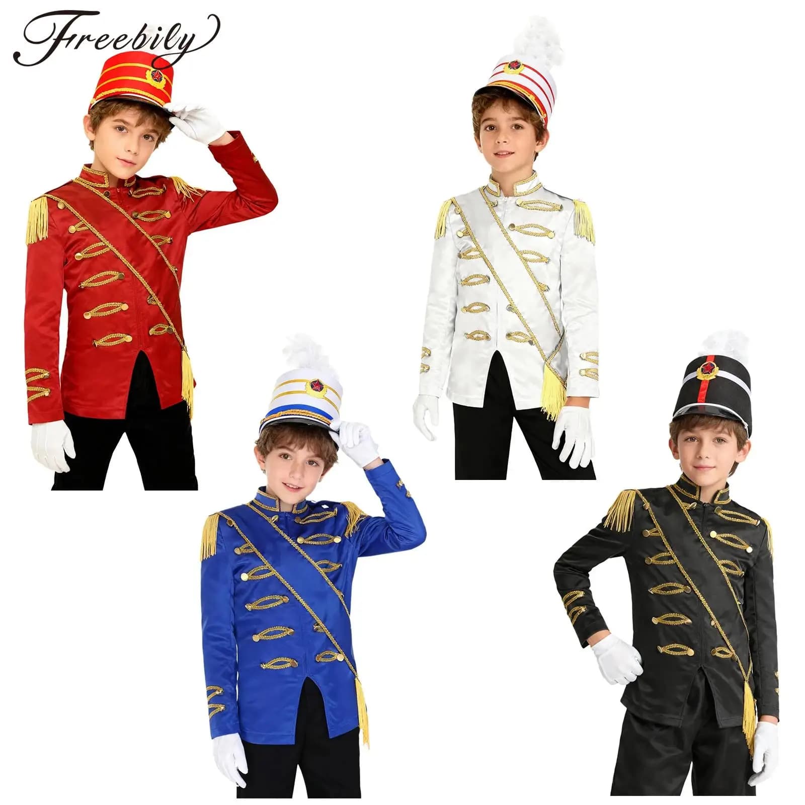 Costume da Bambino per Gioco di Ruolo: Giacca da Batterista, Trombettista, Uniforme da Banda Musicale, Outfit per Halloween, Carnevale, Cosplay da Circo