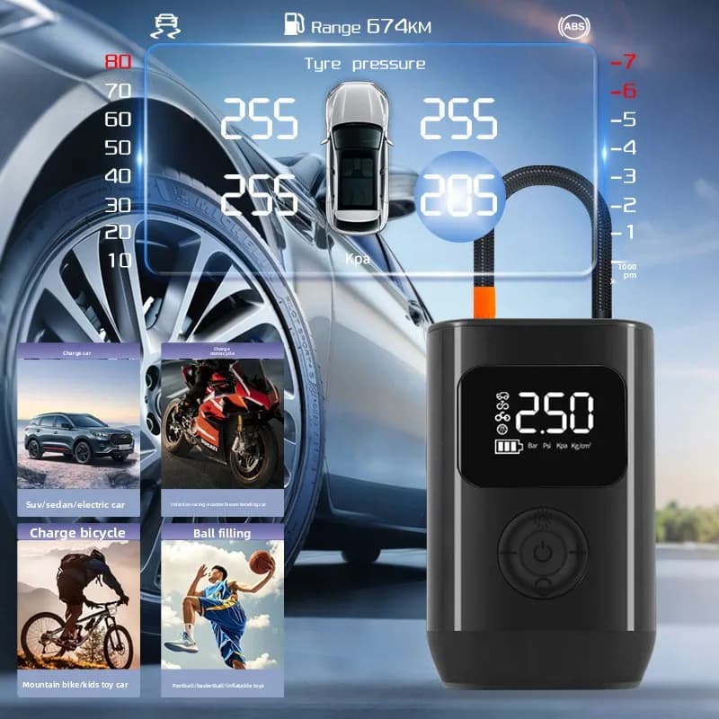 Compressore d'aria ricaricabile portatile, gonfiatore digitale senza fili per pneumatici auto, biciclette e palloni